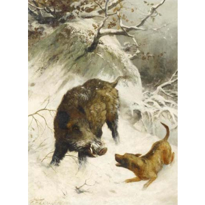 Jagdhund und Wildschwein 1889 6